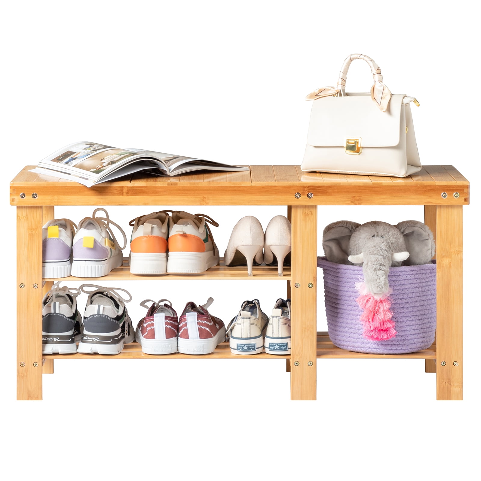 Winado Bamboo Entryway Shoe Bench Storage Shelf Boot Rack Organizer ...