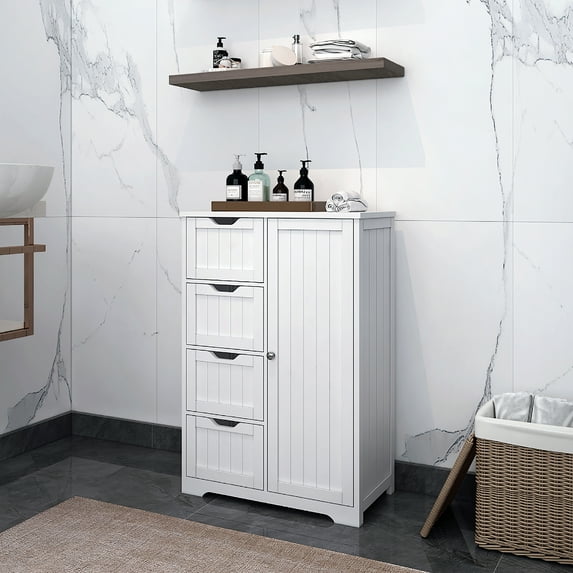 Winado Bathroom Storage Cabinet with 4 Drawers & Single Door White