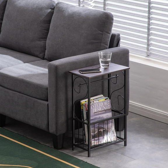 Winado Bathroom Table and Stand with Toilet Paper Roll-Bar Holder and Storage Rack - Black Metal Frame with Scroll Design