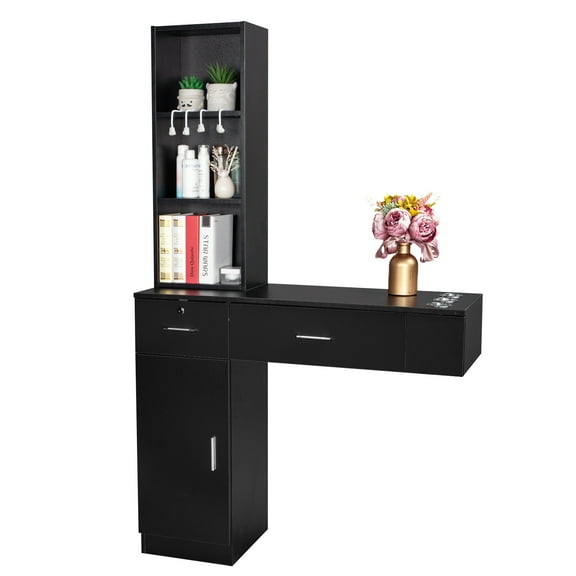 Winado Beauty Salon Storage Hair Stylist Equipment Salon Barber Cabinet with 2 Drawer & 1 Door, Black