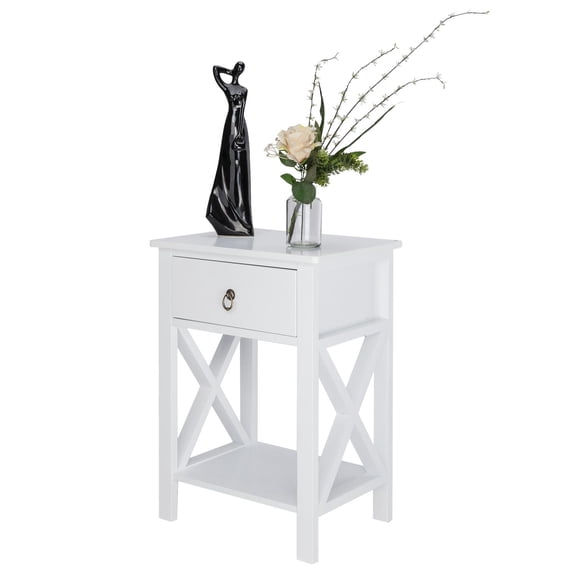 Winado Bedside Nightstand End Sofa Table with Drawer and Shelf for Storage White