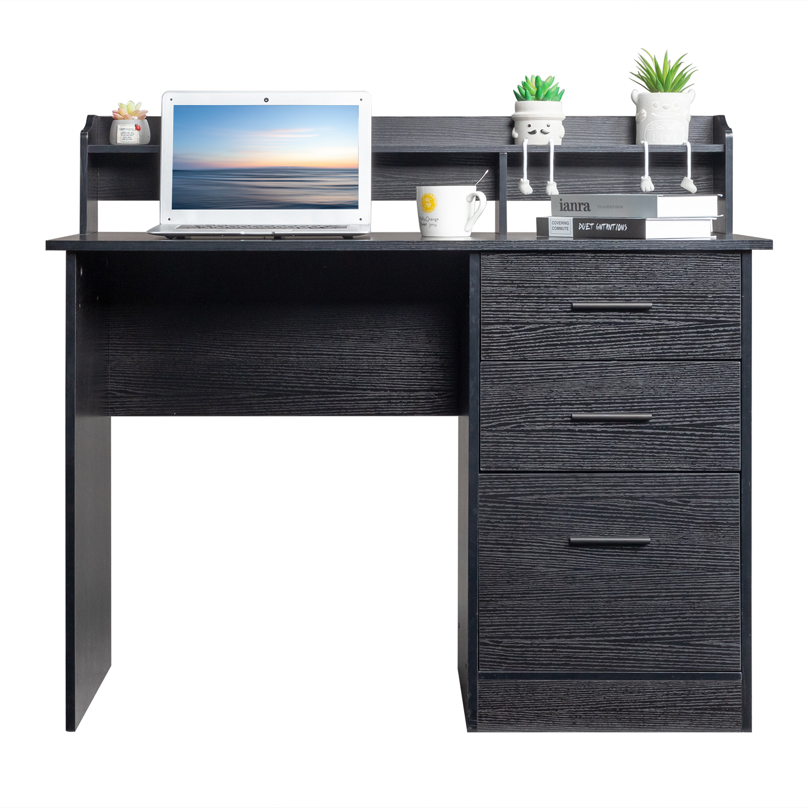 Grey Computer Desk with Drawers ＆ Hutch Office Desks with for Students