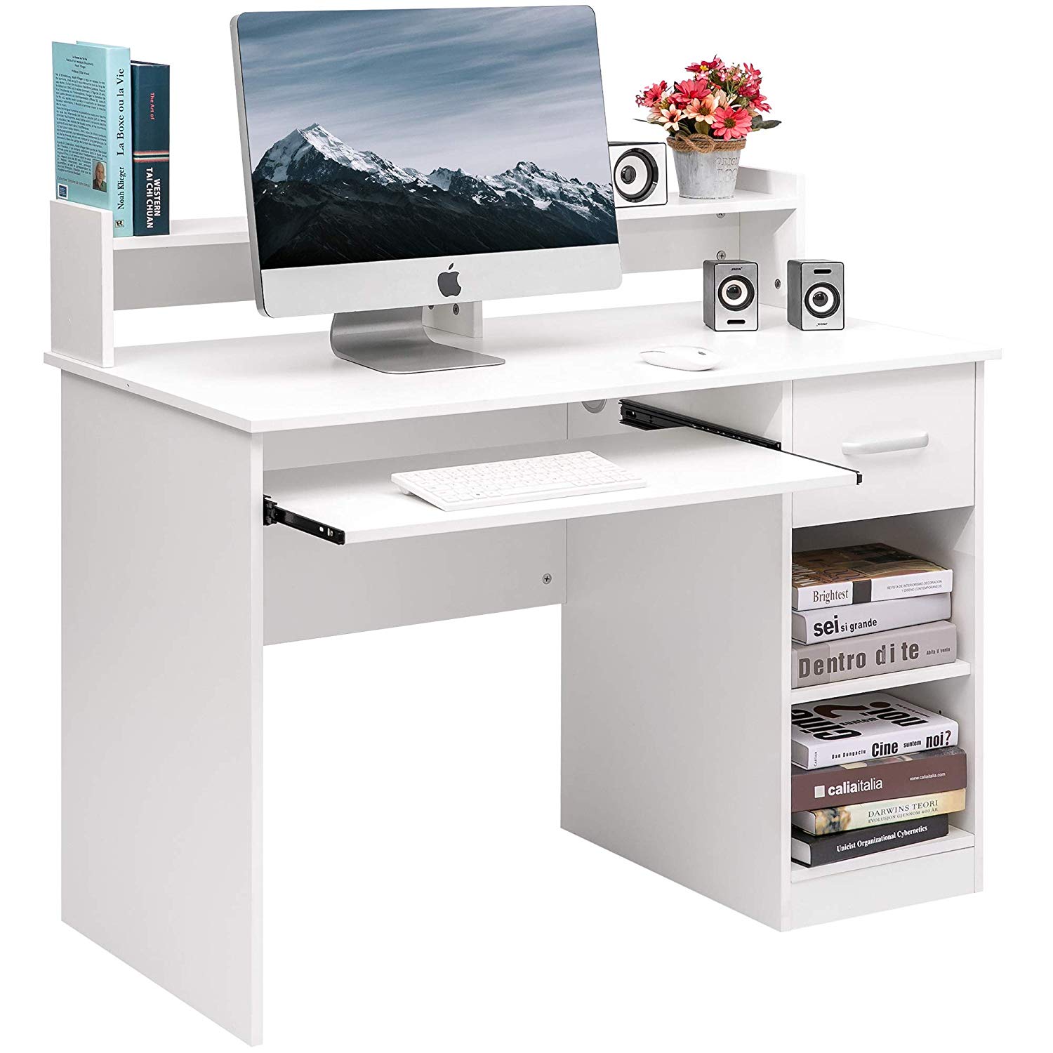 Winado Computer Desk Home Office Workstation Laptop Study Table with Drawer Keyboard Tray, White - image 1 of 8