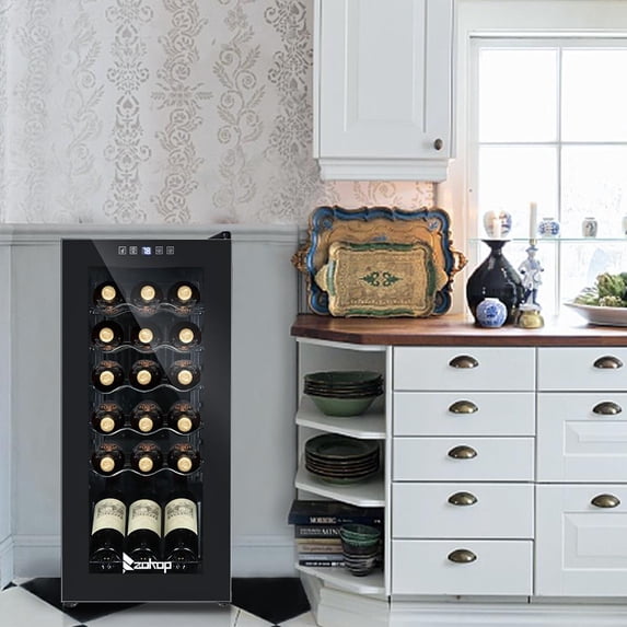 Winado Digital Temperature 18 Bottle Wine Cooler Fridge Refrigerator, Black