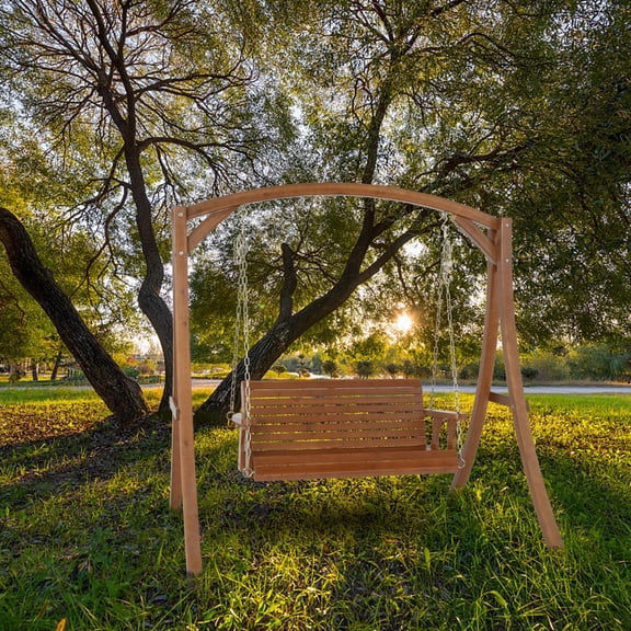 Winado Double Wooden Swing Proch Swing 4ft Cedar with Iron Chain Dark Brown(Without Stand500lbs Capacity