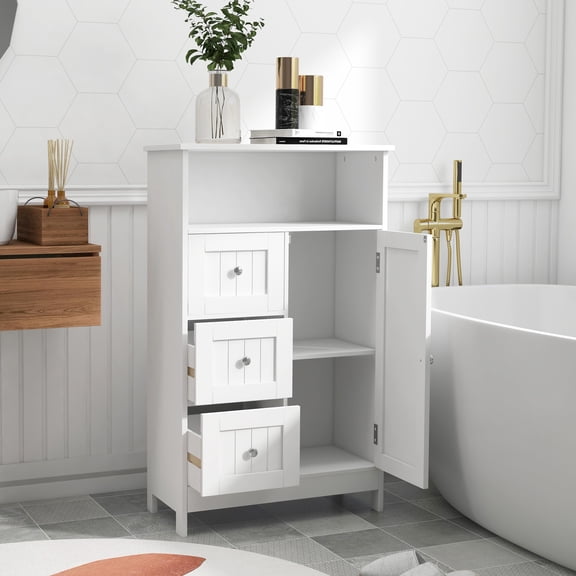 Winado Freestanding Bathroom Floor Storage Cabinet with 3 Drawers  1-Door & Shelf, White