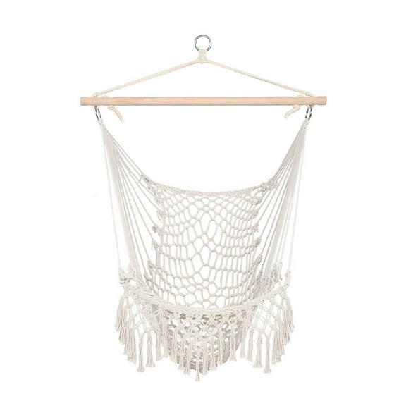 Winado Hammock Chair Cotton Rope Sling With Tassel Beige