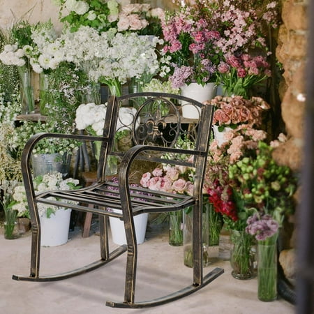 Winado Indoor Outdoor Patio Wrought Iron Fleur-de-lis Pattern Porch Rocking Chair Rustic Black