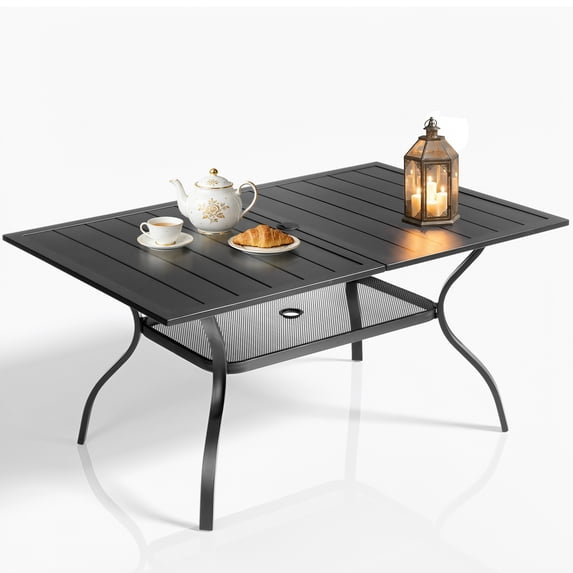 Winado Patio Dining Table for 6 Person, 59 in Iron Rectangular Table