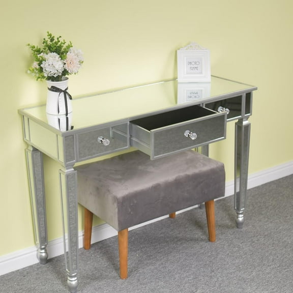 Winado Mirror Table With Three Drawers,Modern Glass Dressing Table,Console Table,Silver