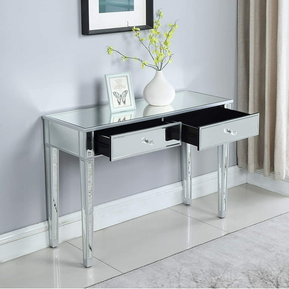 Winado Mirrored Makeup Table,Console Dressing Desk,Storage Cabinet,Vanity for Women with 2 Drawers for Bedroom,Living Room,Entryway,Office,Glass Silver