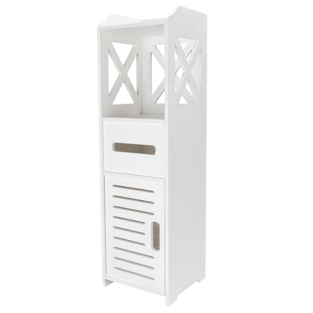 Winado Modern Bathroom Cabinet Storage Cupboard Wooden Slim Shelf Cupboard White