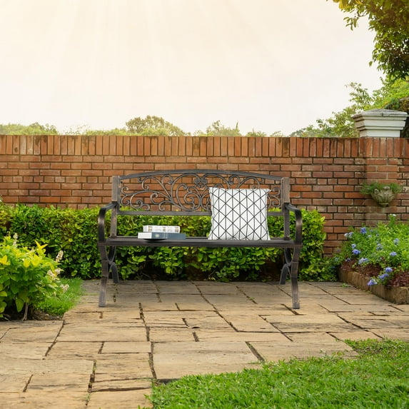 Winado Patio Garden Bench Outdoor Metal Bench Park Yard Furniture Cast Iron Loveseats, Bronze