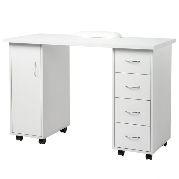 Winado Portable Nail Manicure Table Station with Wheels, Spa Beauty Salon Desk, Computer Office Workstation with Drawer, White