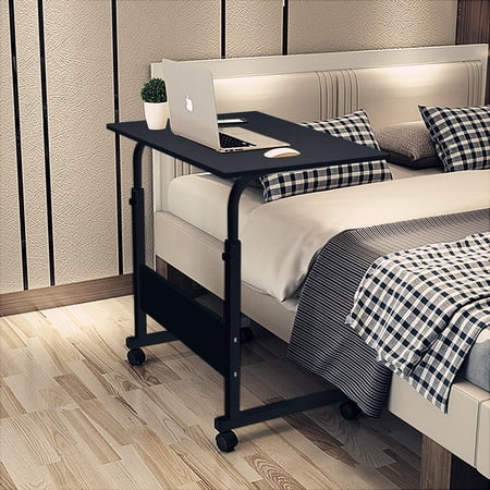 Winado Side Table with Baffle Adjustable Height Laptop Table Stand Rolling Computer Desk Study Workstation PC Tray for Sofa & Bed in Home Office,Black