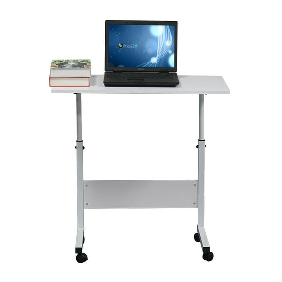Winado Side Table with Baffle Adjustable Height Laptop Table Stand Rolling Computer Desk Study Workstation PC Tray for Sofa & Bed in Home Office,White