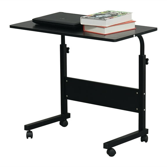 Winado Side Table with Baffle Adjustable Height Laptop Table Stand Rolling Computer Desk Study Workstation PC Tray,Black