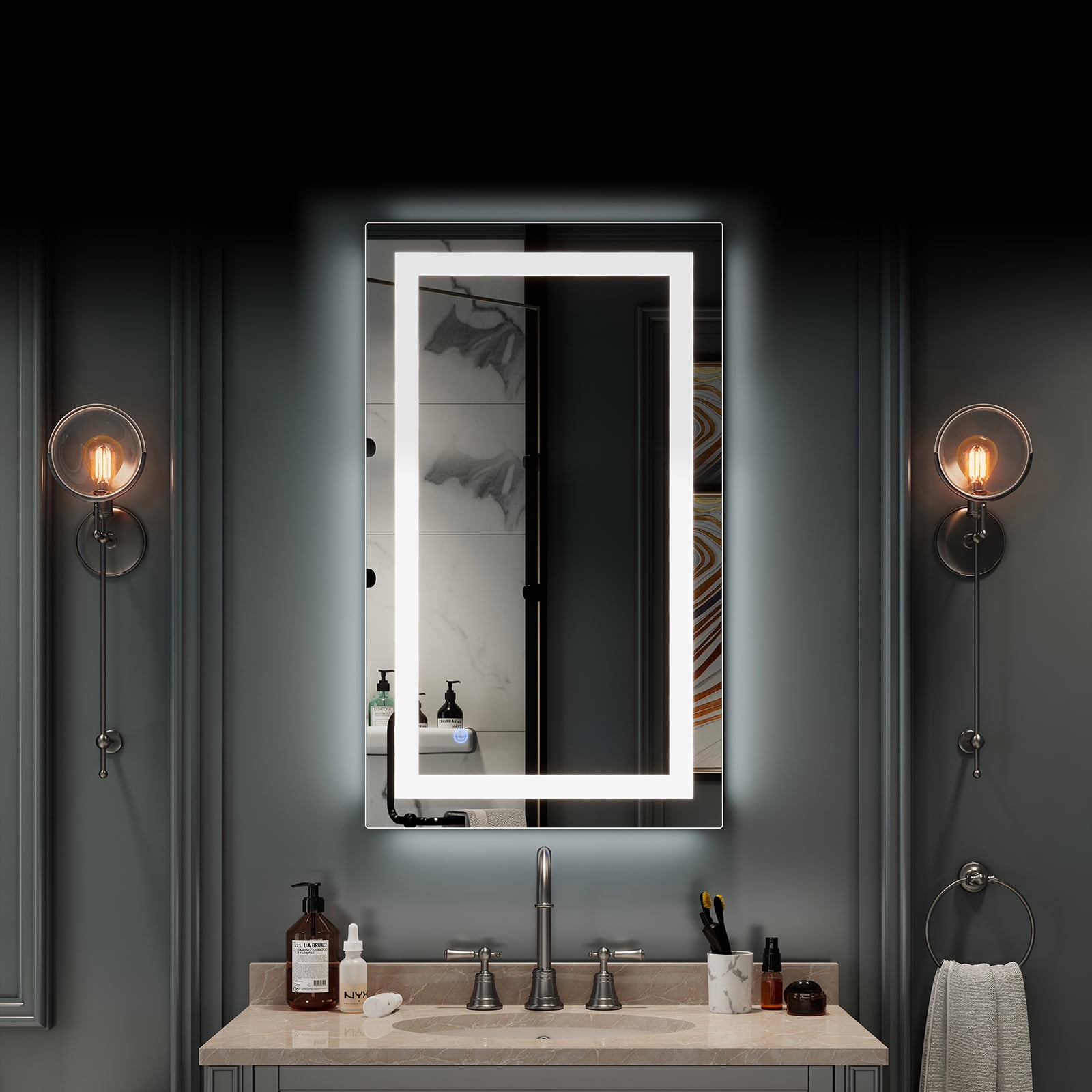 Winado 40x24 inch Wall Mounted Bathroom Mirror, Anti Fog Backlit LED ...