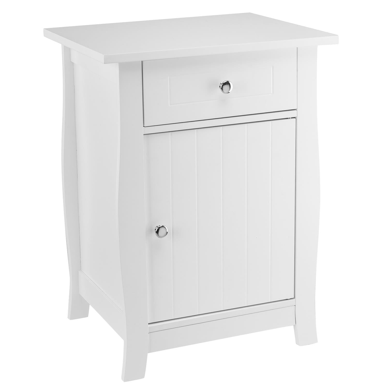 White MDF 1-Drawer Nightstand with Cabinet Storage
