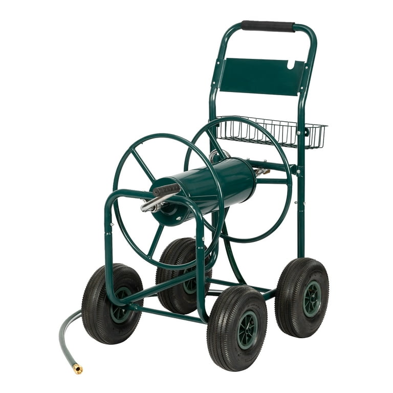 Winado Yard Garden Water Hose Reel Cart Iron Four-Wheel Pipe Truck Dark Green, Size: 10
