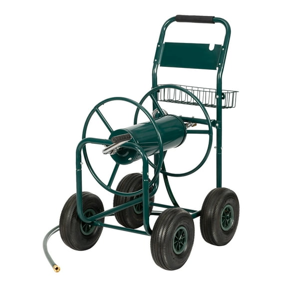 Winado 4-Wheel Garden Hose Reel Cart, Heavy Duty Iron Pipe Truck with Dark Green Frame for Yard & Lawn