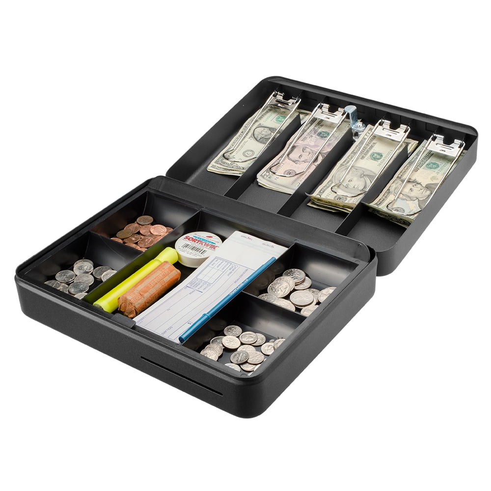 Winbest 12 inch Steel Fold Out Register Style Key Lock Cash Box with Money Tray