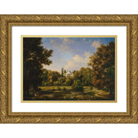 Wincenty Kasprzycki 18x14 Gold Ornate Wood Frame and Double Matted Museum Art Print Titled - View of the Natolin Palace from the Side of the Park (1830s)