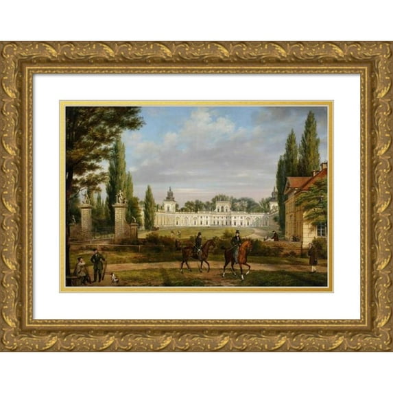 Wincenty Kasprzycki 18x14 Gold Ornate Wood Frame and Double Matted Museum Art Print Titled - View of the Wilanow Palace from the Entrance (1833)