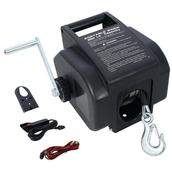 Winch 12v 2000lbs Trailer Winch,Electric Winch, for Boats up to 5000 lbs, Galvanized Wire Rope, Rapid Mount, Handheld Remote,power in and manual out.black plastic casing,Atv Winch