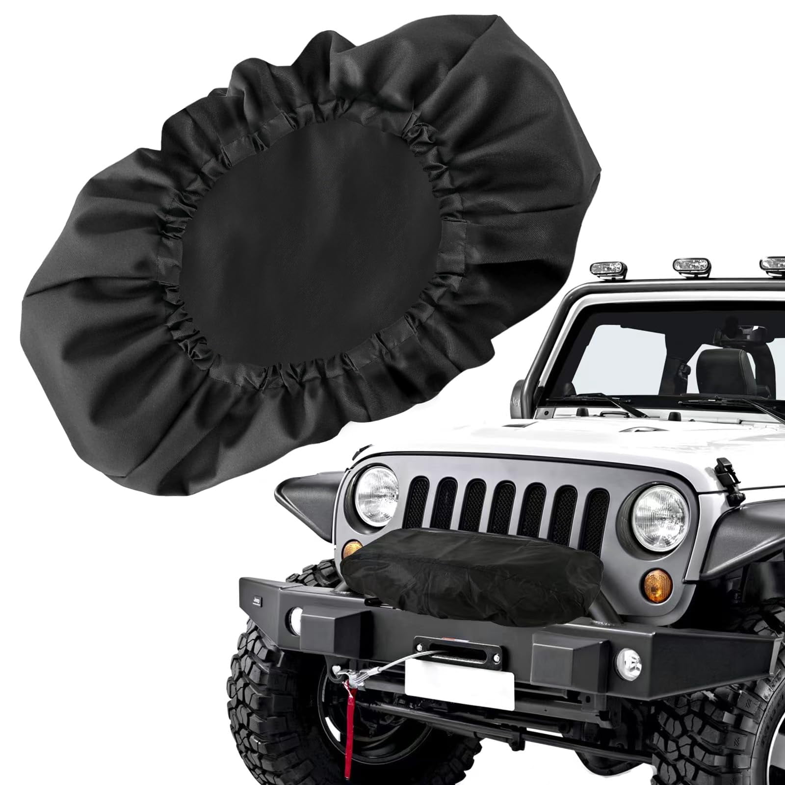 Vinanker Winch Cover, Waterproof Dustproof Winch Protection Cover With Reflective Ribbon For 8000-13500 Lbs Electric Winch (Black Ribbon