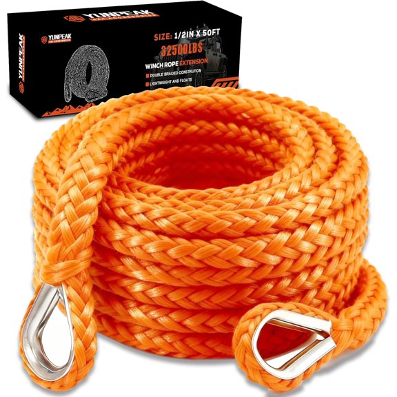 Winch Rope Extension, 1/2'' x 50ft 32,500Lbs Synthetic Winch Extension Rope, Winch Extension Line for Off Road Vehicle ATV UTV SUV Jeep (Orange)