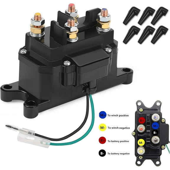 Winch Solenoid Relay Contactor 12V 250A Winch Relay Thumb Truck for ATV UTV Boat 4x4 Vehicles 3000-5000lbs Winch with 6 Protecting Caps - Replacement 63070 62135 74900 2875714 70715