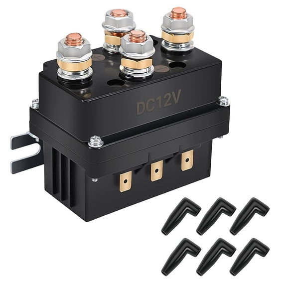 Winch Solenoid Relay Contactor 12V 500A Winch Relay Thumb Truck for 8000-15000lbs ATV UTV Boat 4x 4 Vehicles Replacement1 x winch solenoid 6 x protecting caps