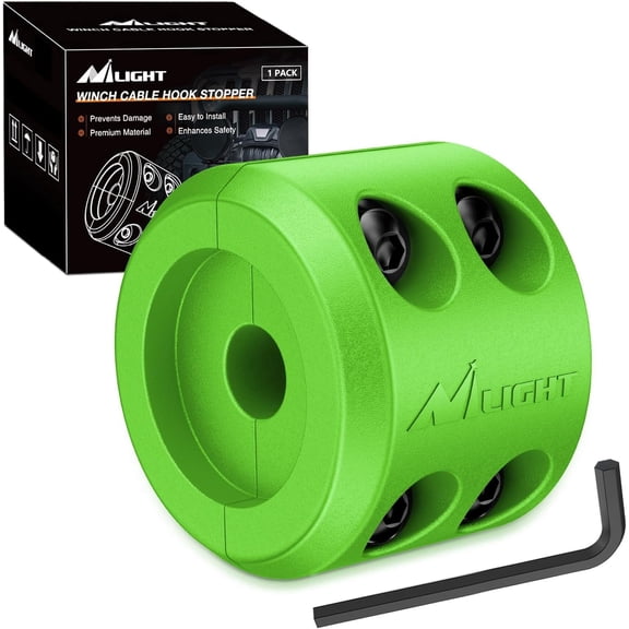 Winch Stopper for ATV UTV Truck SUV Winch Cable Hook Rubber Stopper Protect Towing Hook Synthetic Rope winch accessories Rope Line Saver with Stainless Steel Screws and Nuts Allen Wrenc, Green