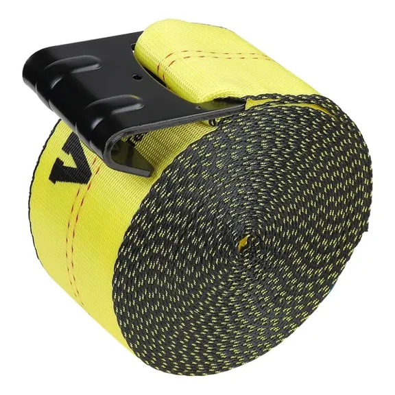 Winch Straps 4 Inch x 30 Feet 6000 lbs Load Capacity 18000 lbs Break Strength Truck Straps with Flat Hook Flatbed Tie Downs Cargo Control for Trailers Farms Rescues Tree Saver Yellow 10 Pack