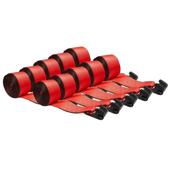 Winch Straps 4" x 30' Red Heavy Duty Tie Down w/ Flat Hook WLL# 5400 lbs | 4 Inch Cargo Control for Flatbed Truck Utility Trailer (10 Pack)