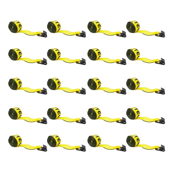 Winch Straps 4" x 30' Yellow Heavy Duty Tie Down w/Flat Hook WLL# 5400 lbs | 4 Inch Cargo Control for Flatbed Truck Utility Trailer (20 Pack)