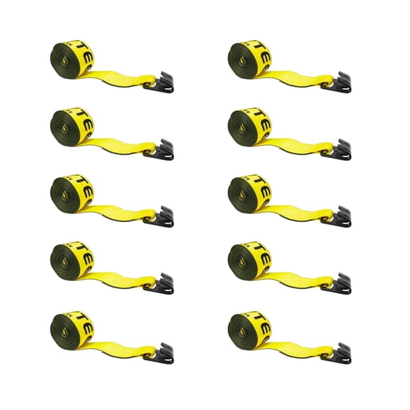Winch Straps 4" x 30' Yellow Heavy Duty Tie Down w/Flat Hooks WLL# 5400 lbs | 4 Inch Cargo Control for Flatbed Truck Utility Trailer (10 Pack)