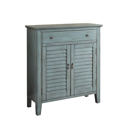 Benjara Winchell Antiqued Console Table, Antique Blue