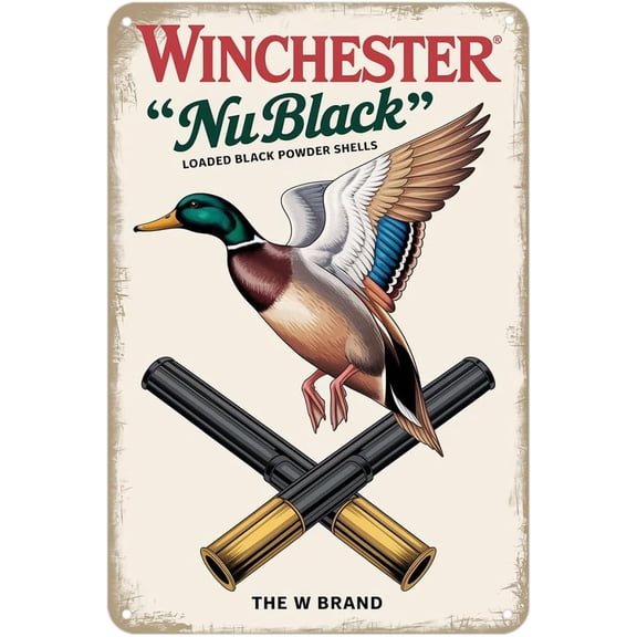 Winchester Duck Hunting tin sign Vintage Wildlife Metal Sign print Aesthetic Room Decoration for Home Bedroom Kitchen Bar Coffee Bathroom Indoor Outdoor Wall Decor 8 X 12 in