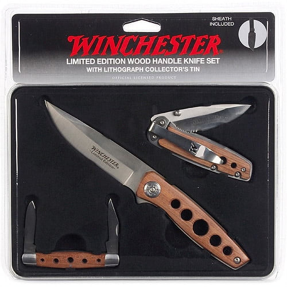 Winchester Limited Edition WoodHandle 3Knife Set with Lithographed