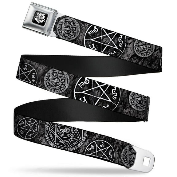 Winchester Logo Full Color Black White Supernatural Devil's Trap Pentagrams Seatbelt Belt Standard