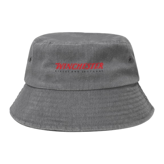 Winchester-Logo Washed Bucket Hat For Men Women Denim Bucket Hat Sun Hat Cowboy Fishing Beach Hat