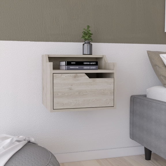 Winchester Modern Floating Nightstand with 1 Drawer Storage, Light Gray, Easy Assembly
