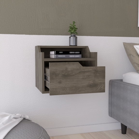 Winchester Modern Floating Nightstand with Drawer Storage Dark Brown Easy Assembly