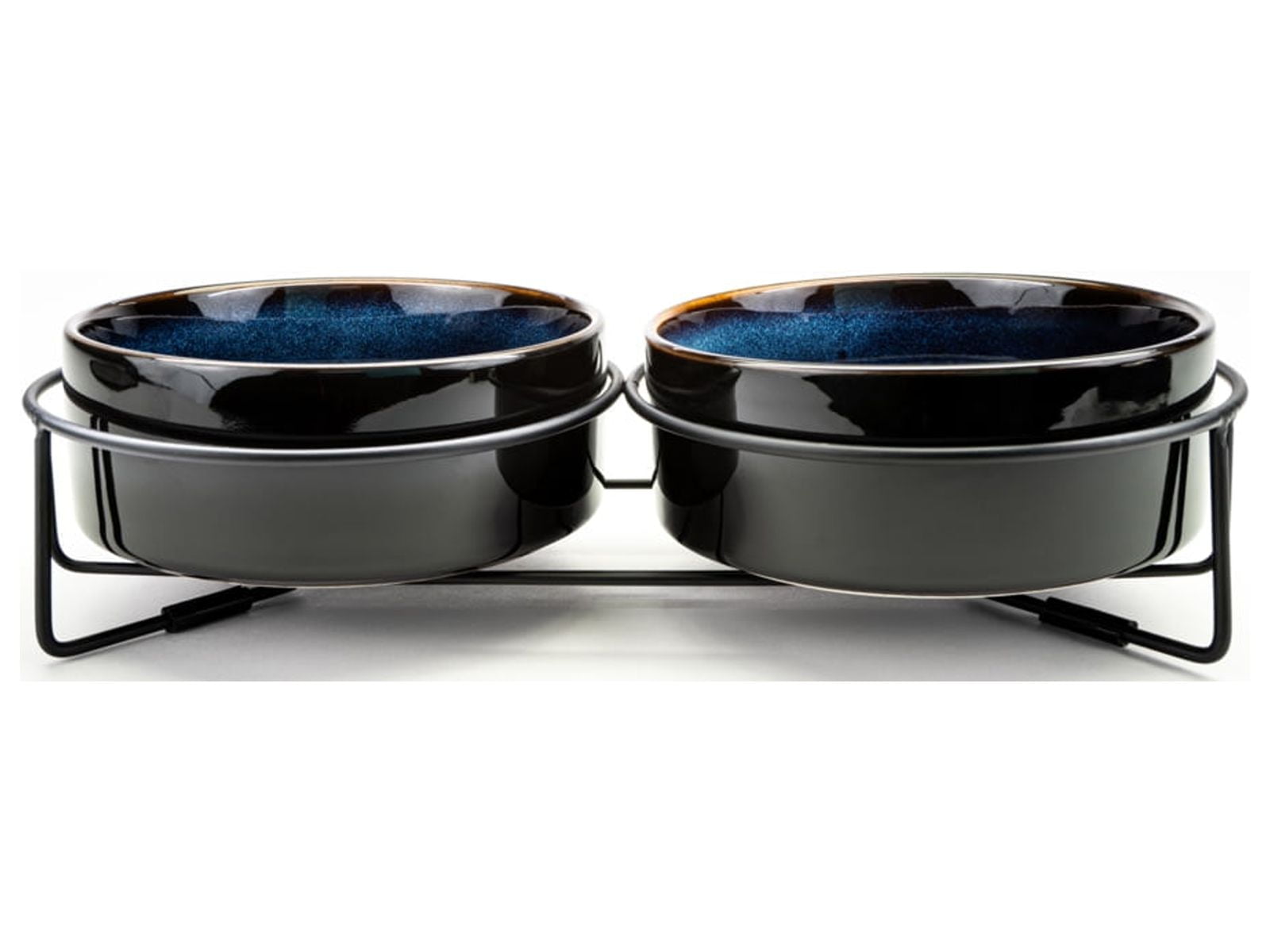 Small Black Ceramic Elevated Dog Bowl Set with Wire Stand