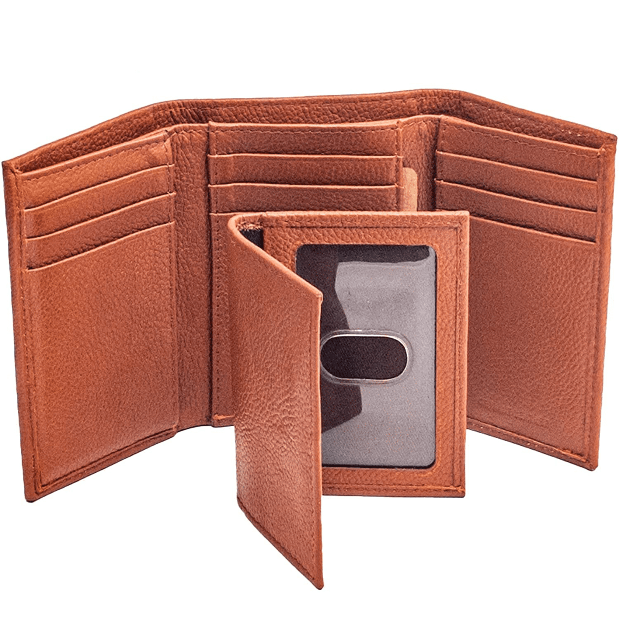 Mens Genuine Leather Tri-Fold Wallet RFID Blocking Black Brown Tan Gift