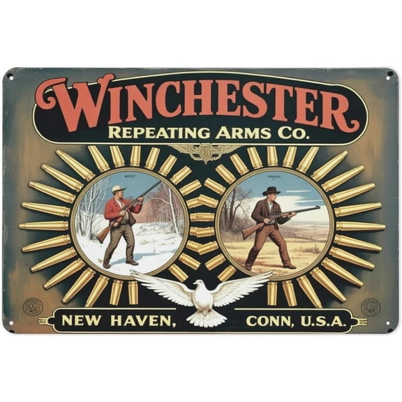 Winchester tin sign Vintage Hunting Repeating Arms metal sign print Suitable for room bathroom cave bar cafe garage garden and outdoor decoration 8 x12 inch