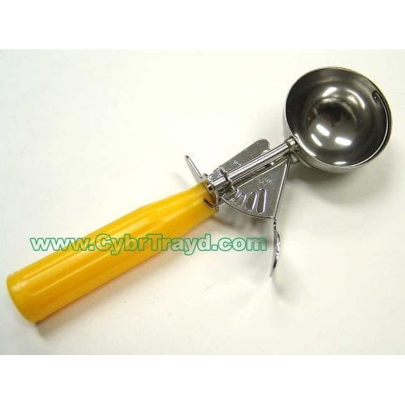 Winco ICD-20 Stainless Steel Thumb Press Disher with Plastic Handle, Size 20 - Yellow