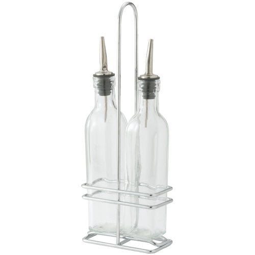 Winco 8 oz. 2 Piece Oil/Vinegar Cruet Set with Rack